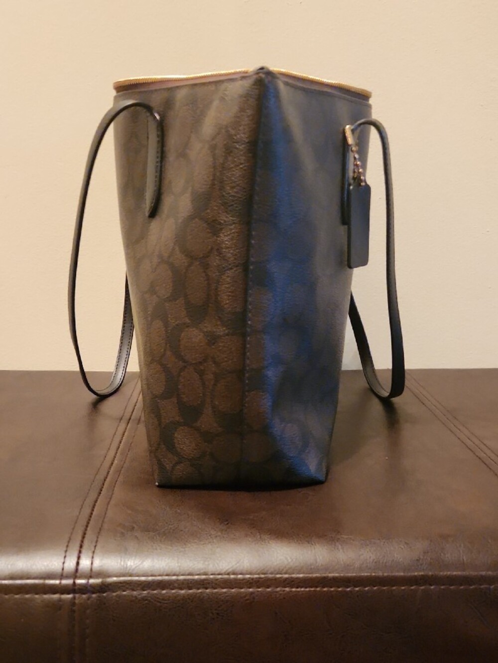 Coach Brown and Black Signature Monogram Tote with Gold Hardware - Picture 6 of 8